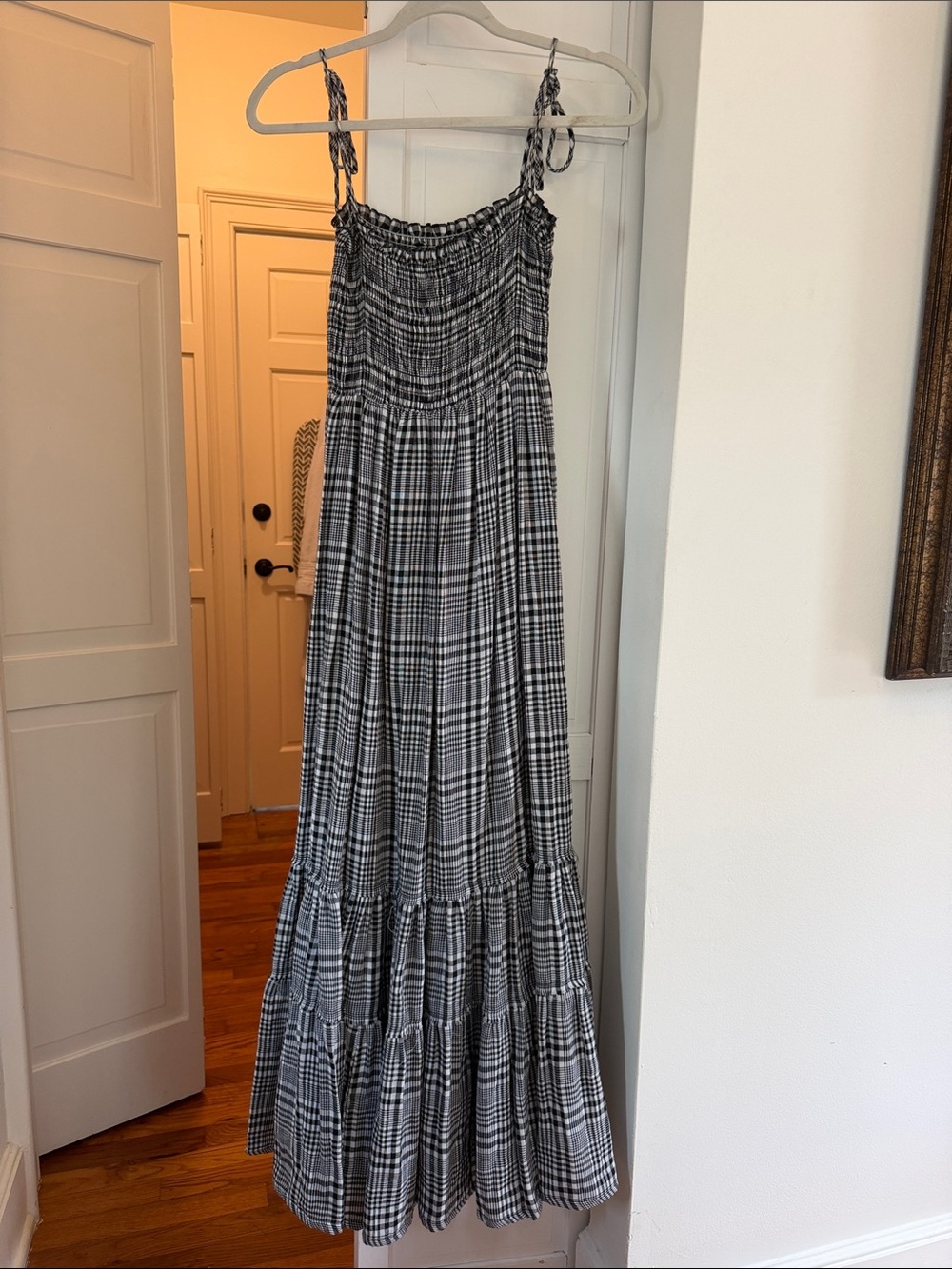 Blue Life Black and White Plaid Maxi Dress with Smocked Waist XS/S